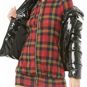 Tartan plaid hoodie dress, navy/red